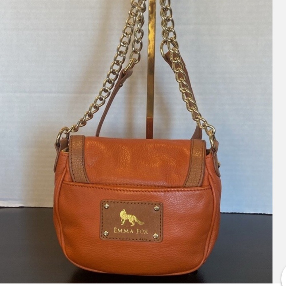 Emma Fox Leather Saddle Crossbody Bag with Gold Chain